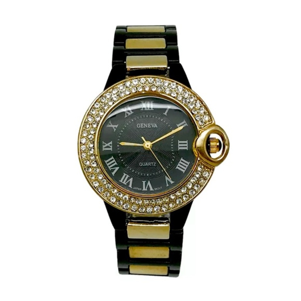 Vintage Geneva Black & Gold Ladies Fashion Watch